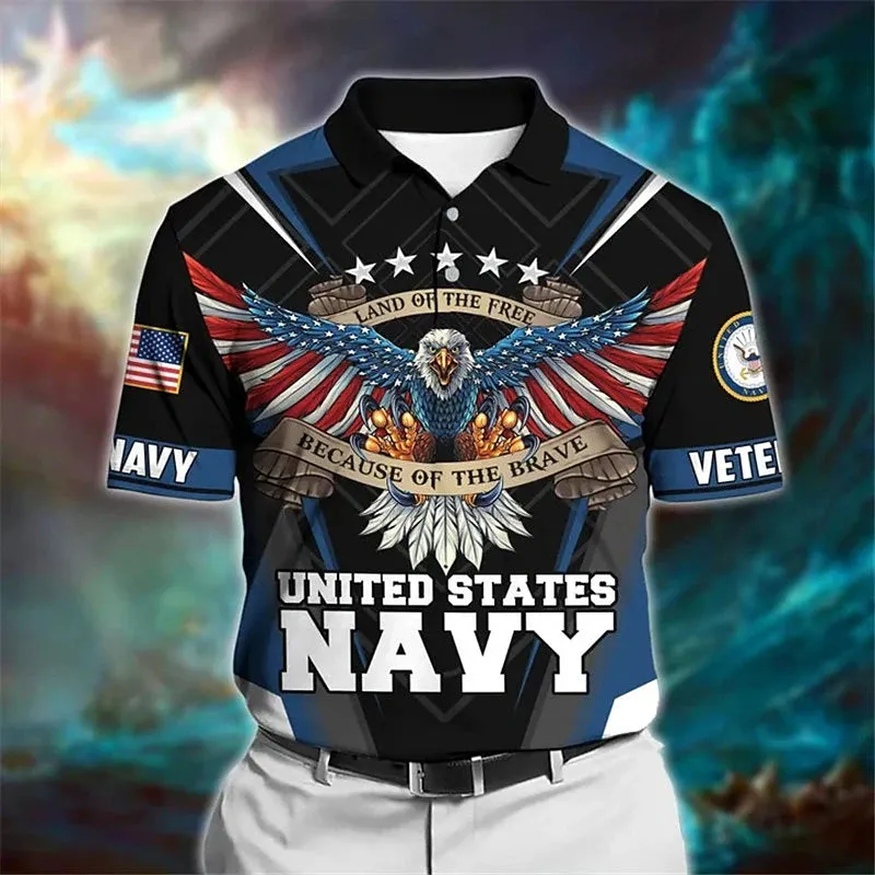 American Eagle Graphic Polo Shirt for Men - Wine Red & Navy Blue Blend