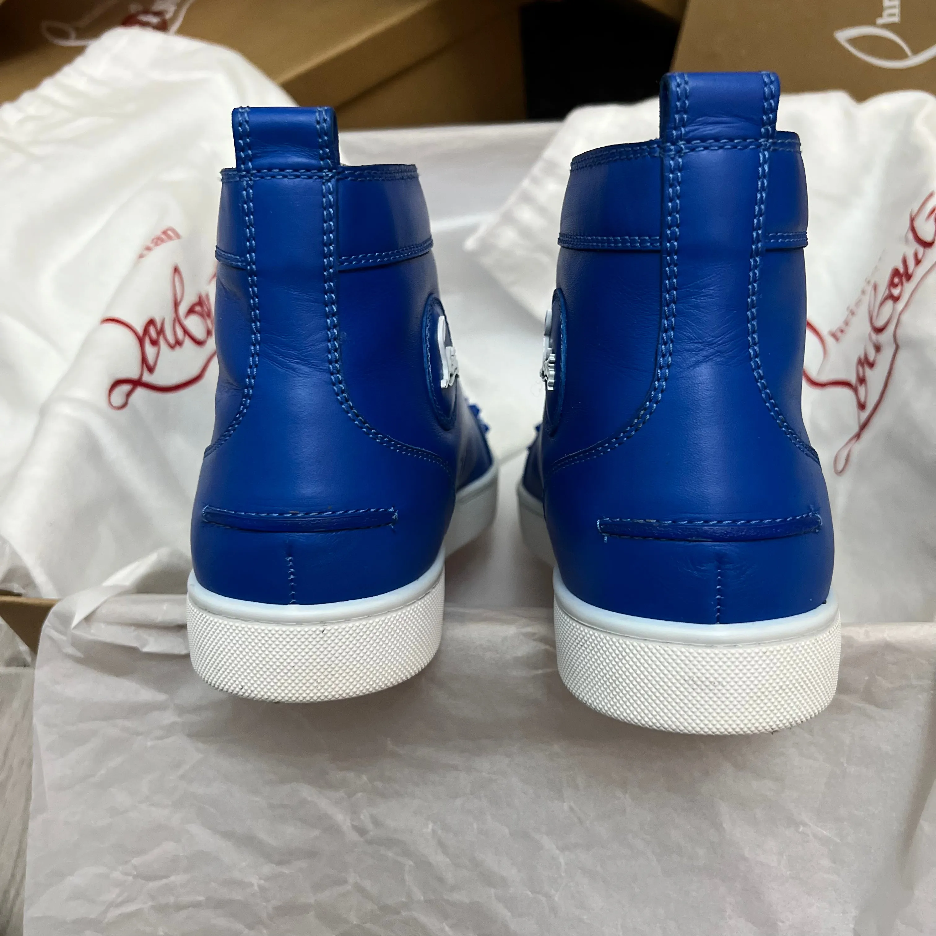Authentic Christian Louboutin Blue Leather Flat Sneakers 8UK 42 9US