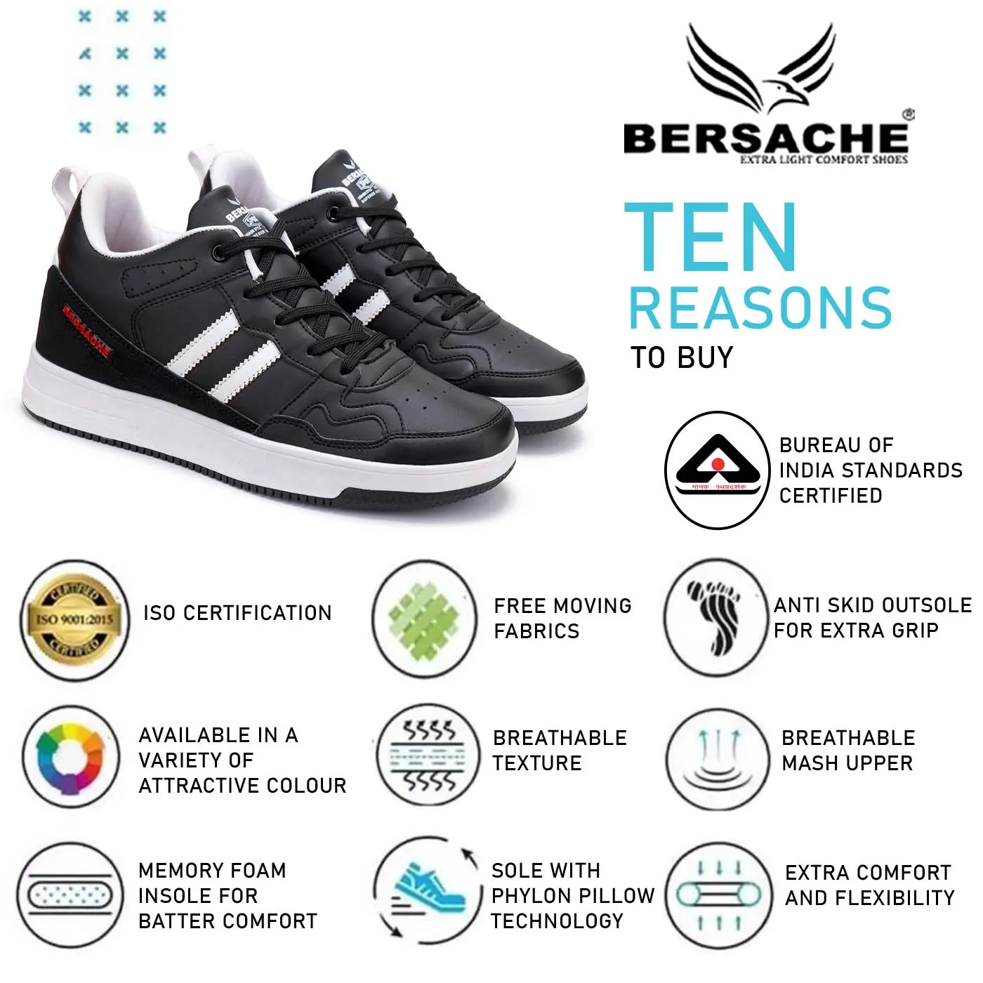 Bersache Lightweight Casual Sneaker Shoes For Men Black-9056