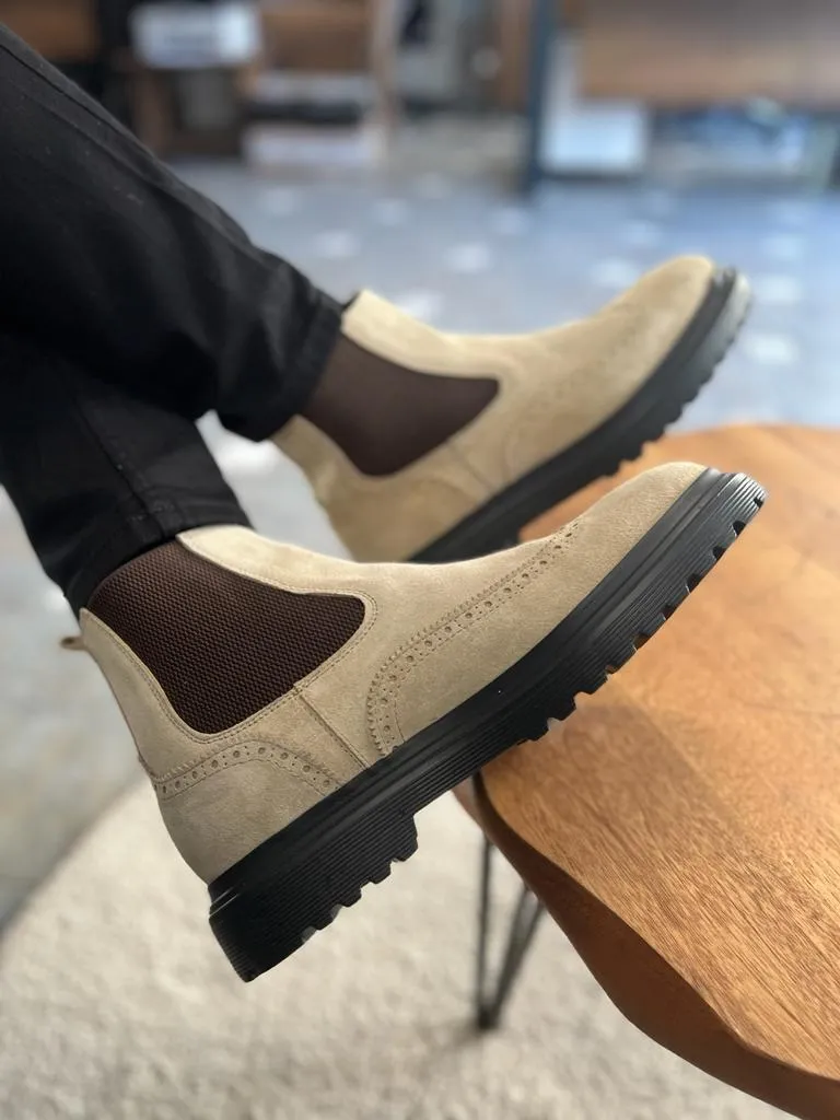 Birmingham Suede Beige Chelsea Boots
