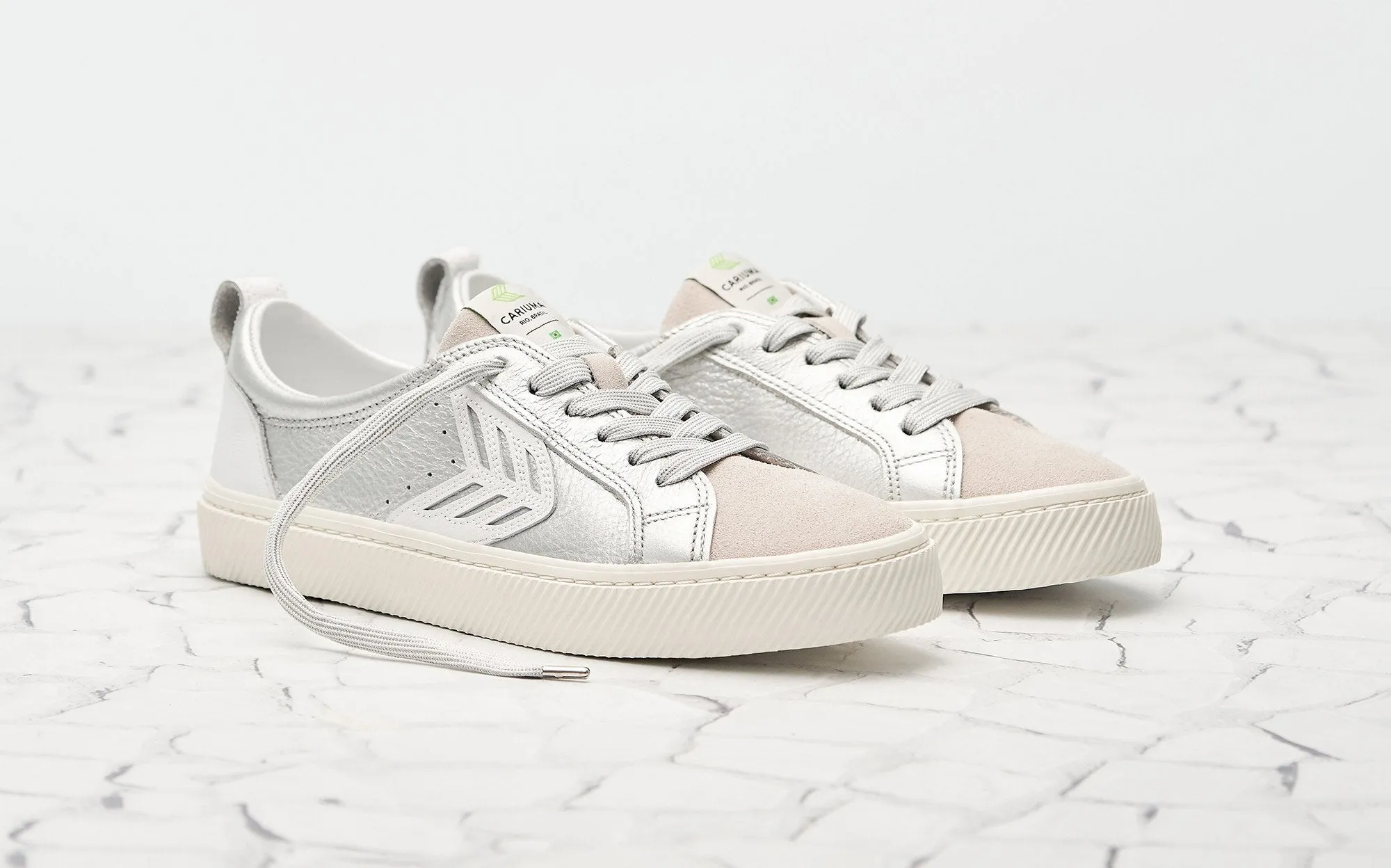 CATIBA Low Metallic Silver/White Leather Sneaker Men