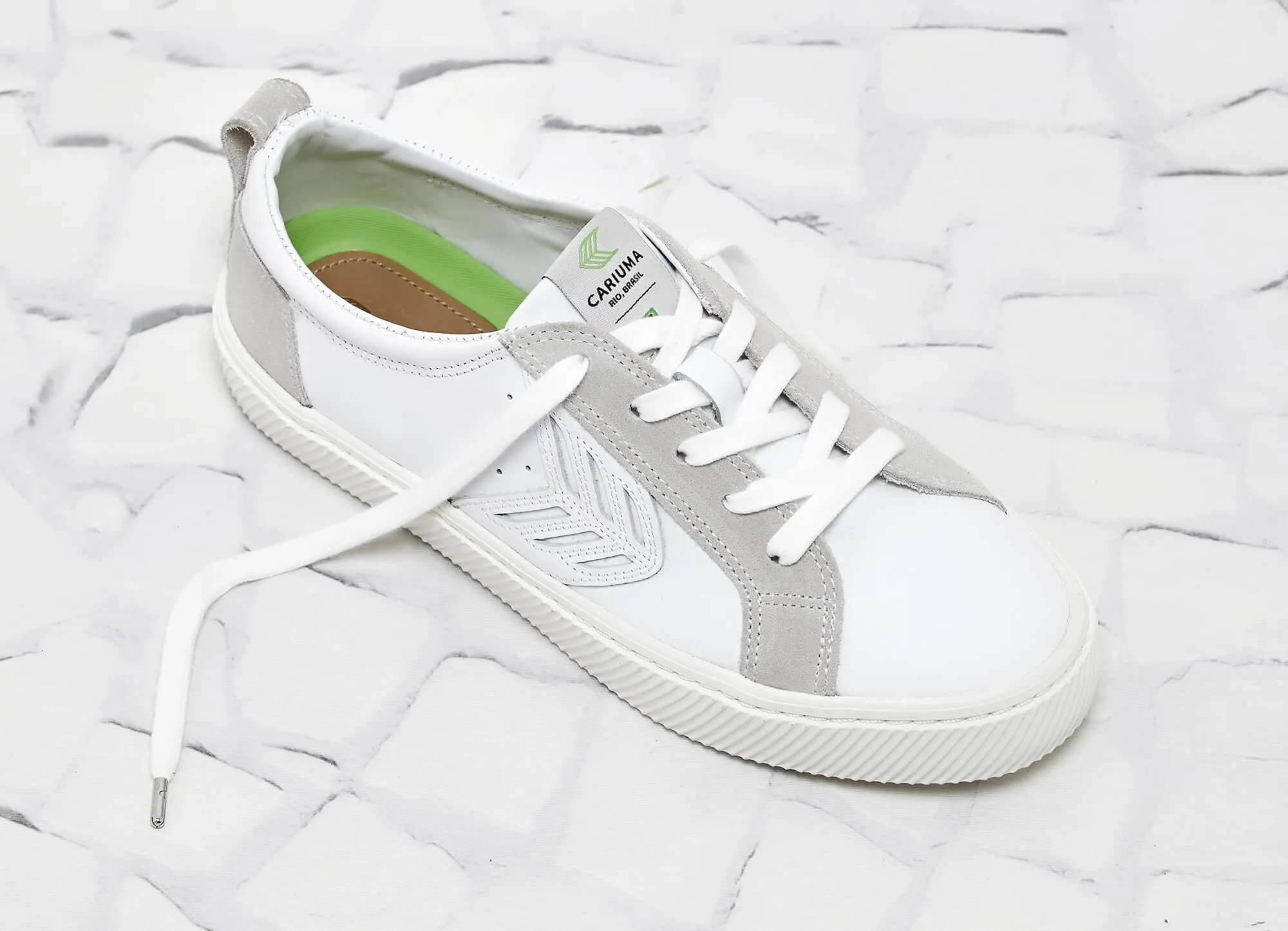 CATIBA Low Off White Leather Ice Suede Accents Sneaker Women