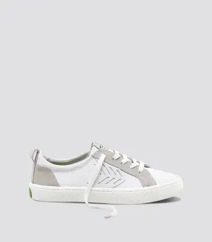 CATIBA Low Off White Leather Ice Suede Accents Sneaker Women