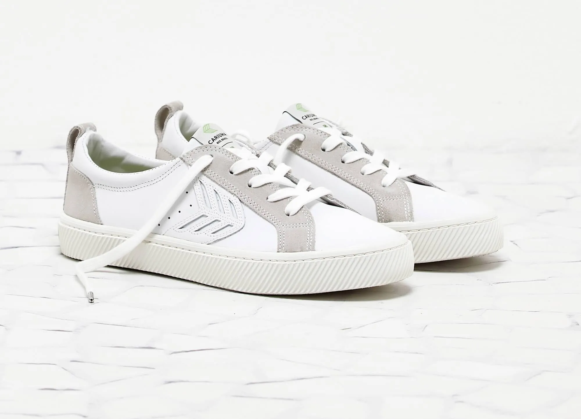 CATIBA Low Off White Leather Ice Suede Accents Sneaker Women