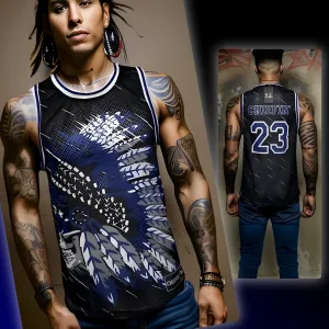 ^CHIEFIN’ 23^ BASKETBALL JERSEYS (BLACK-BLUE)