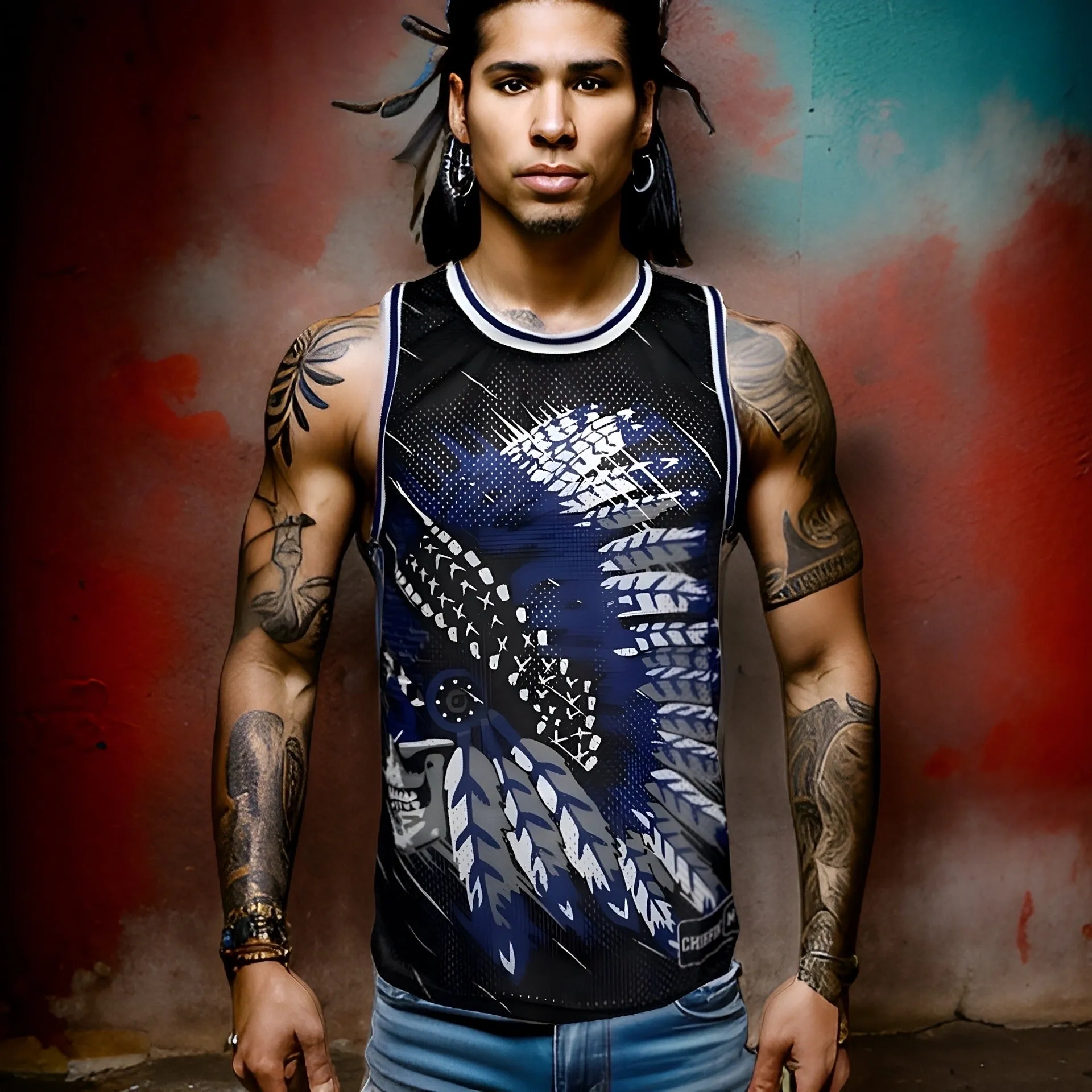 ^CHIEFIN’ 23^ BASKETBALL JERSEYS (BLACK-BLUE)