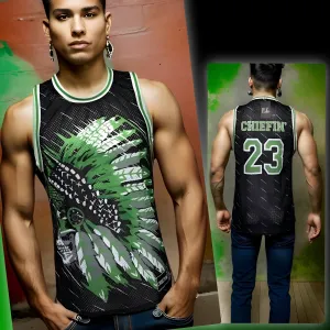 ^CHIEFIN’ 23^ BASKETBALL JERSEYS (BLACK-ELECTRIC GREEN)