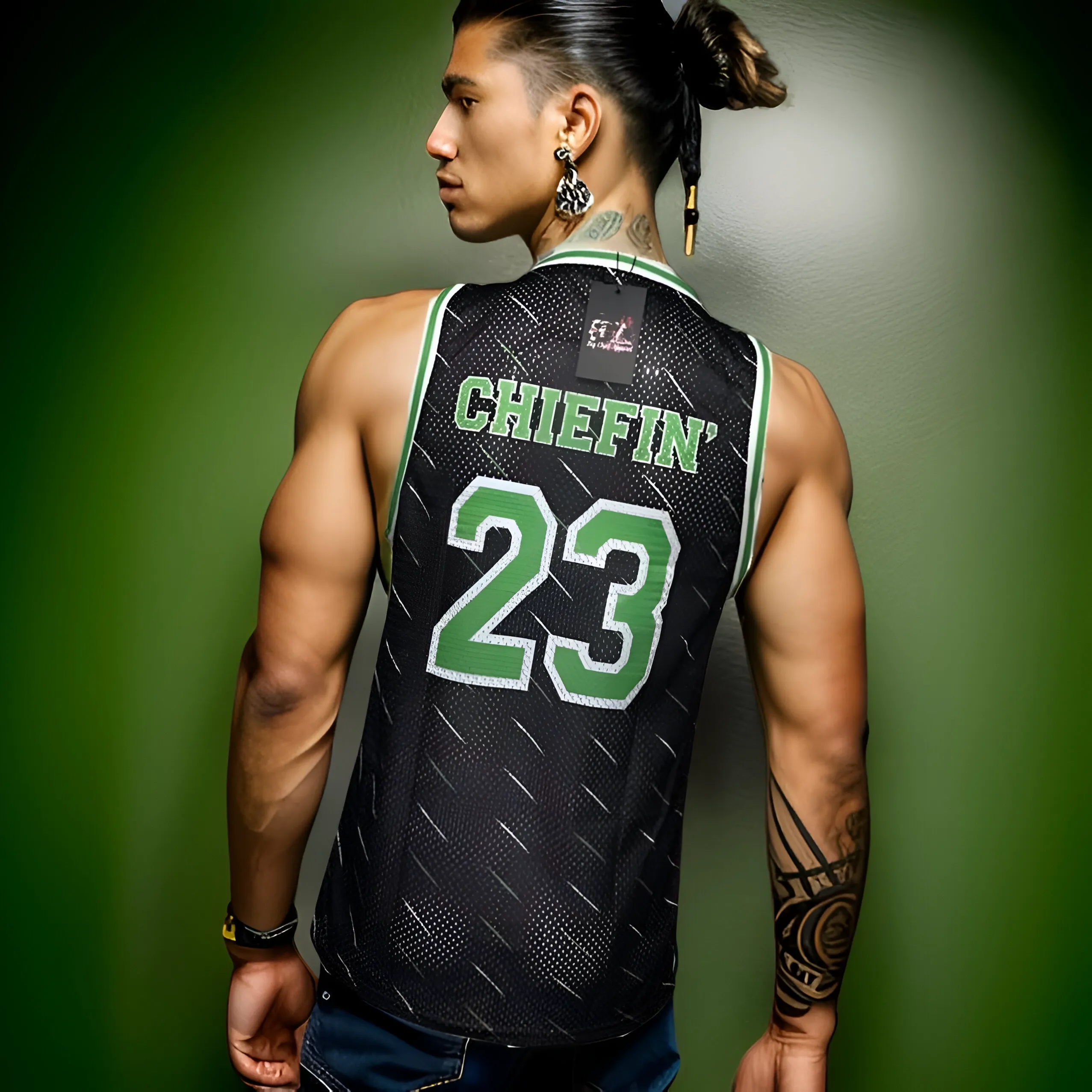 ^CHIEFIN’ 23^ BASKETBALL JERSEYS (BLACK-ELECTRIC GREEN)