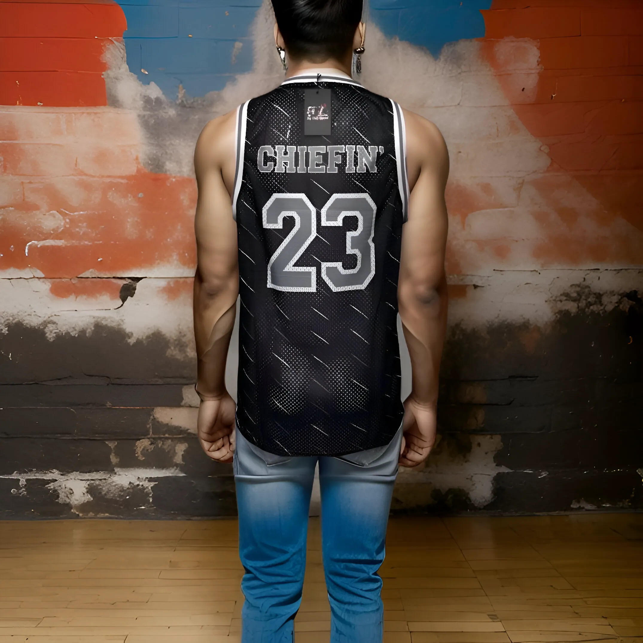 ^CHIEFIN’ 23^ BASKETBALL JERSEYS (BLACK-GREY)