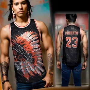 ^CHIEFIN’ 23^ BASKETBALL JERSEYS (BLACK-ORANGE)