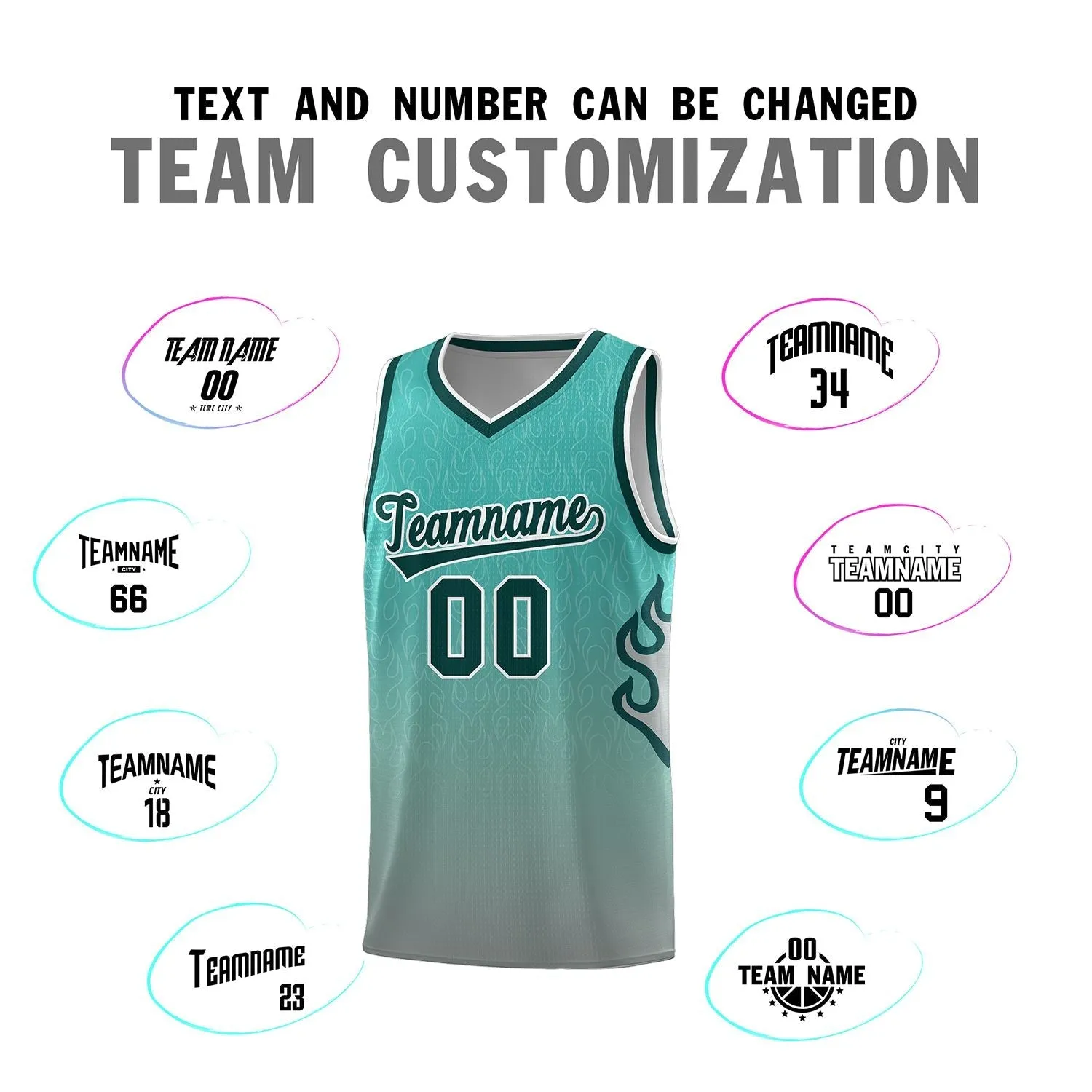 Custom Aqua Dark Gray-Midnight Green Flame Gradient Fashion Sports Uniform Basketball Jersey