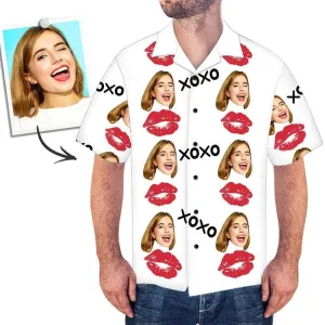 Custom Face Hawaiian Shirt Gift For Boyfriend - Red Lips