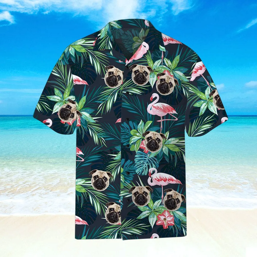 Custom Hawaiian Shirt with Dog Face Leaves & Flamingo Gifts for Pet Lovers