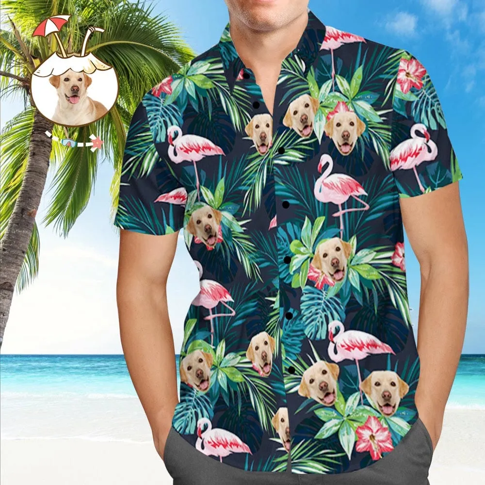 Custom Hawaiian Shirt with Dog Face Leaves & Flamingo Gifts for Pet Lovers