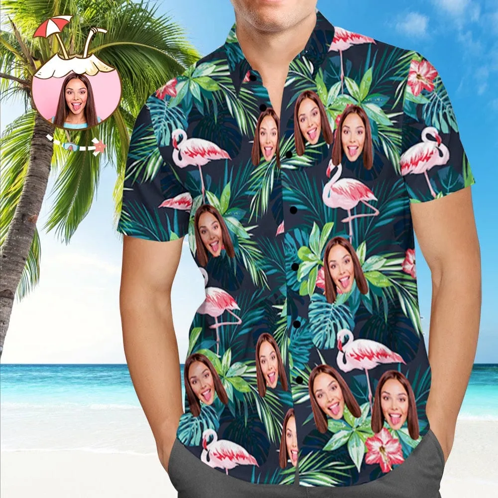 Custom Hawaiian Shirt with Dog Face Leaves & Flamingo Gifts for Pet Lovers