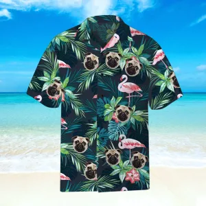 Custom Hawaiian Shirt with Dog Face Leaves & Flamingo Gifts for Pet Lovers
