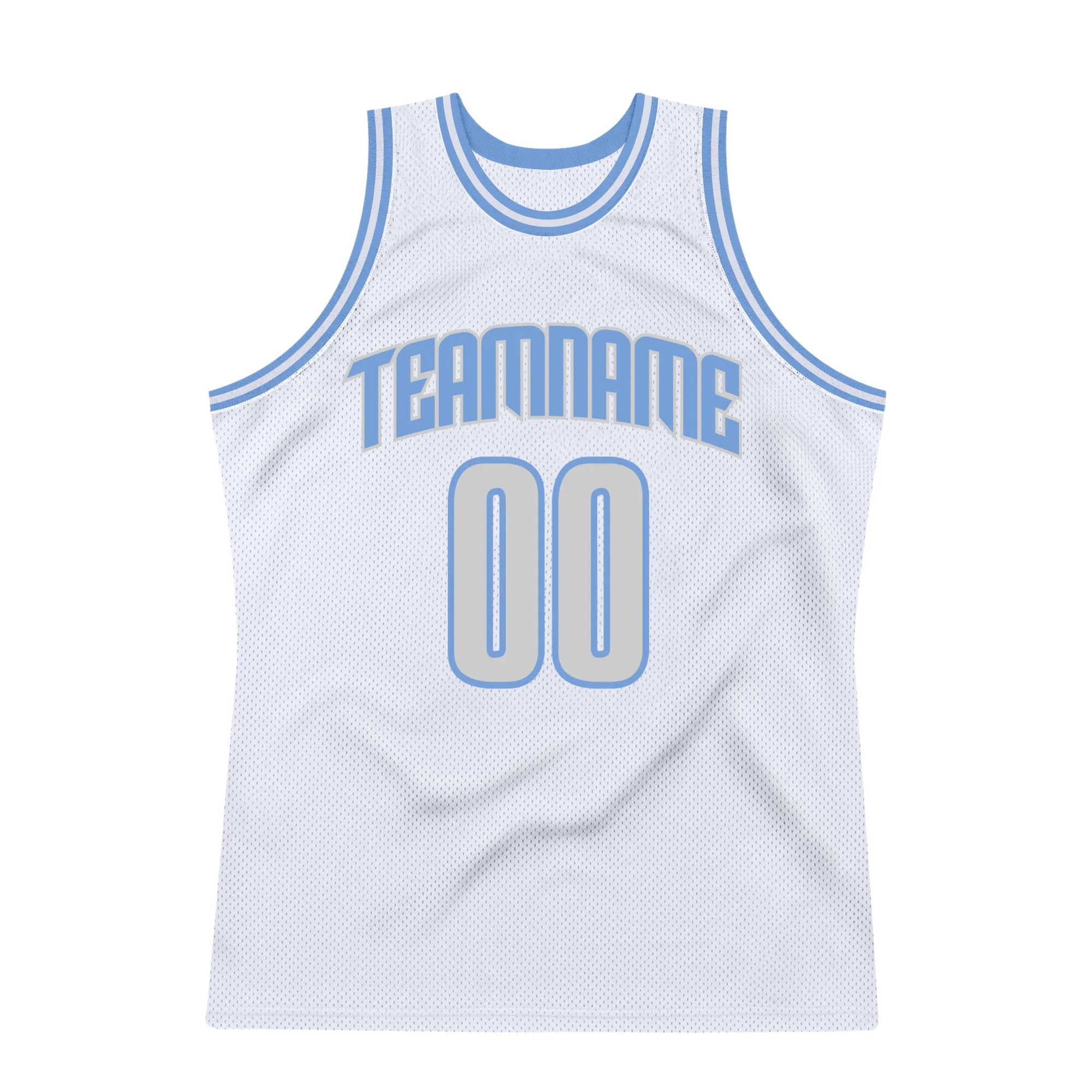 Custom White Light Gray-Light Blue Authentic Throwback Basketball Jersey