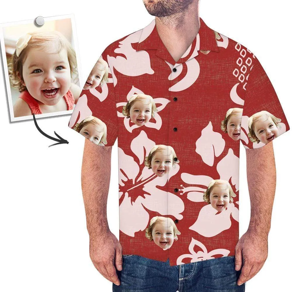 Face Printed Hawaiian Shirt - Red Flower