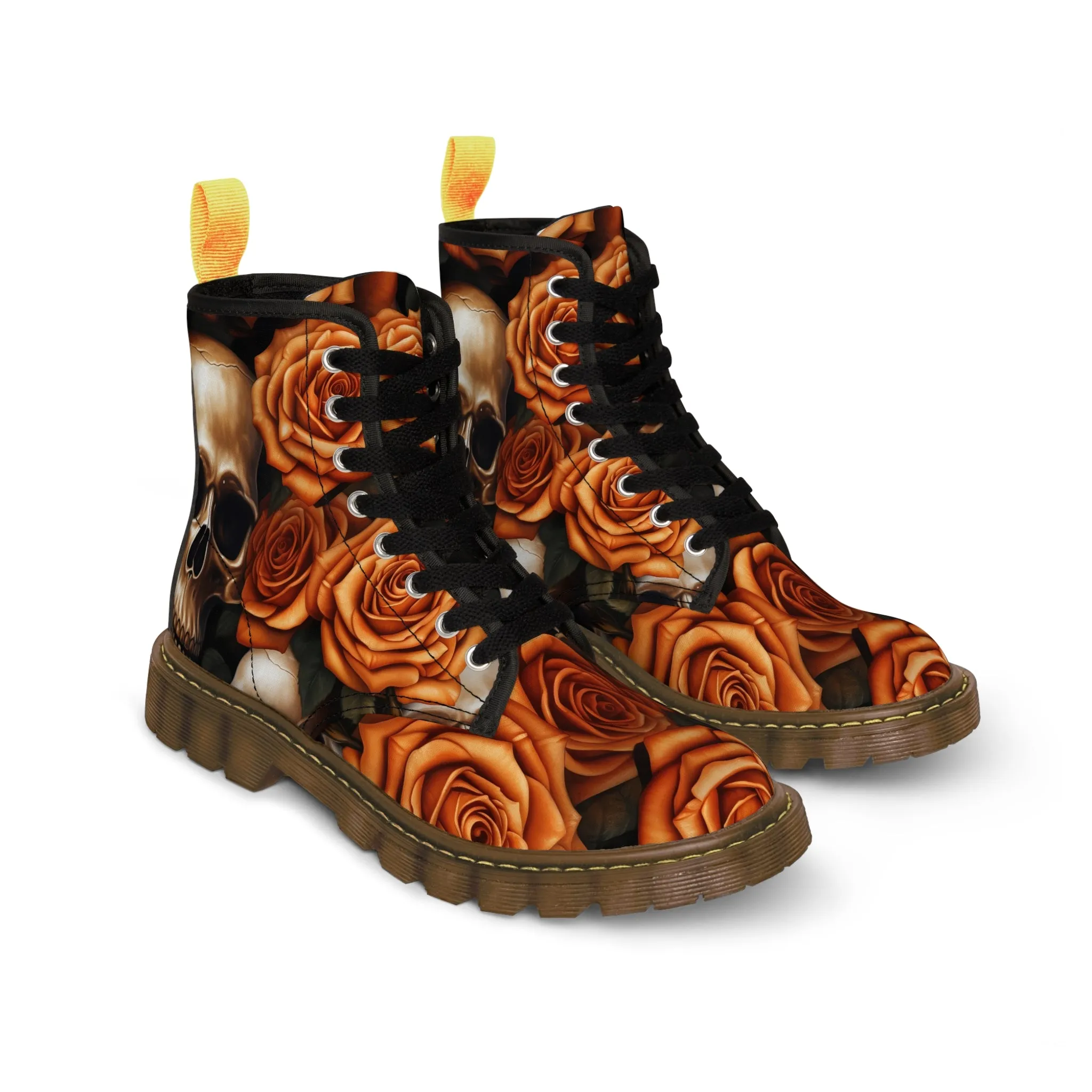 Gothic Orange no 2 Skulls and  Roses Women's Canvas Boots