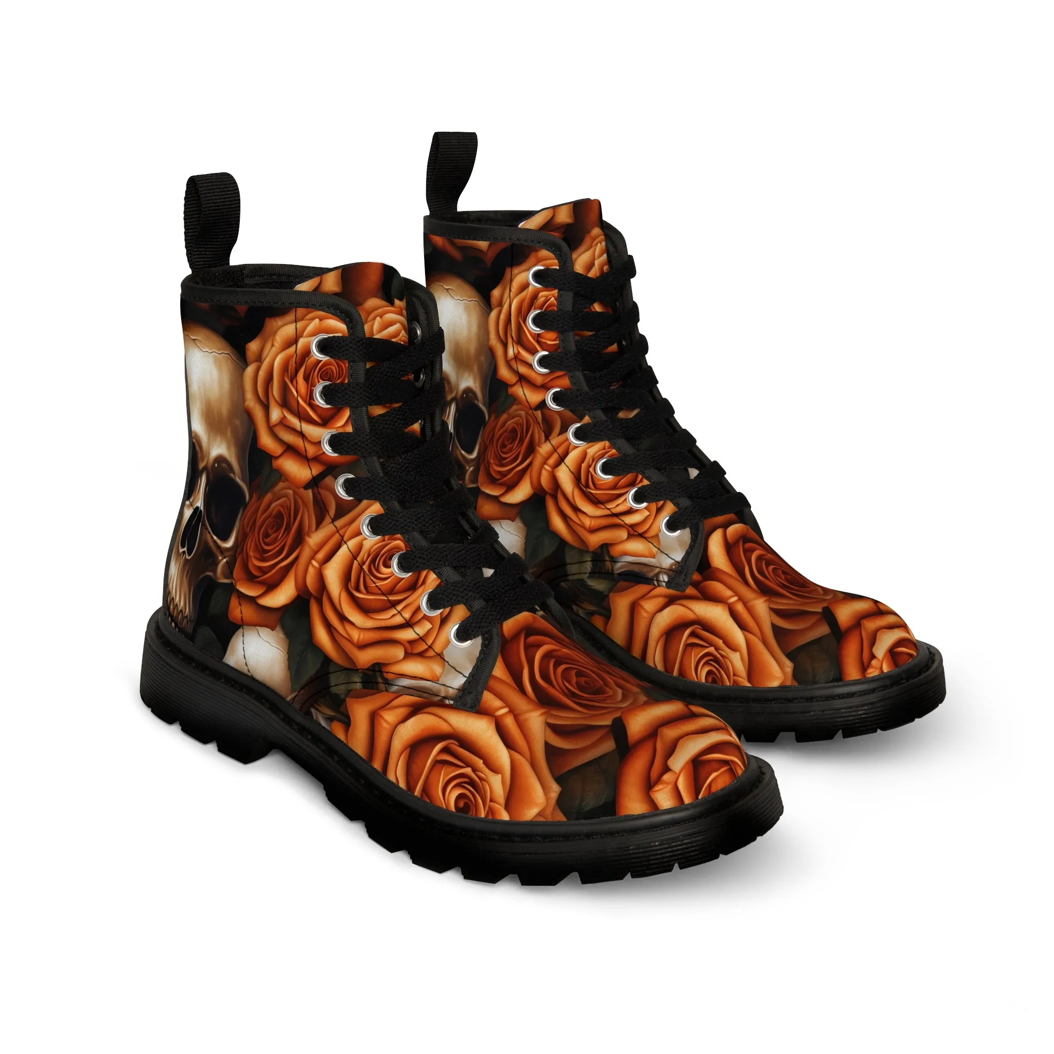 Gothic Orange no 2 Skulls and  Roses Women's Canvas Boots