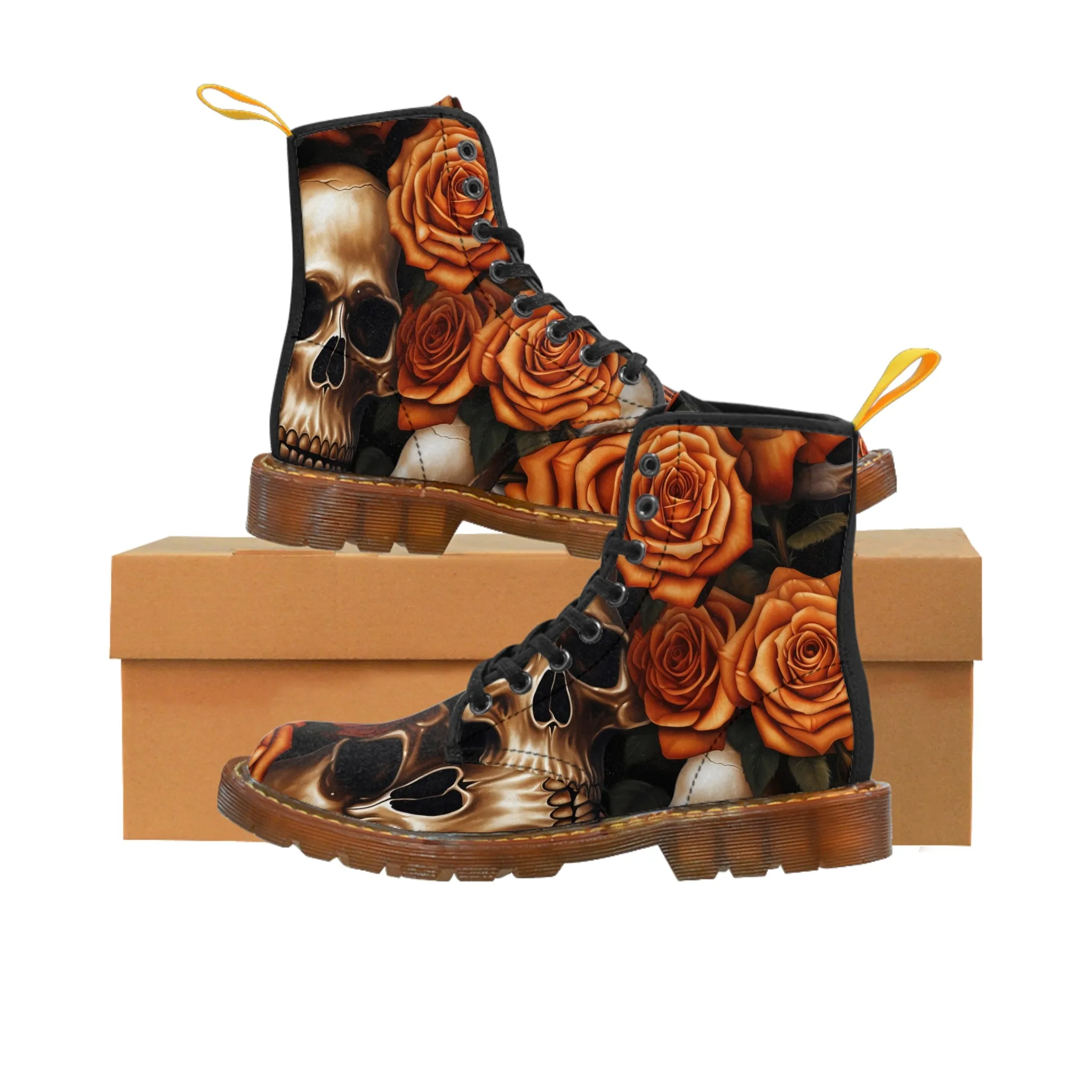 Gothic Orange no 2 Skulls and  Roses Women's Canvas Boots