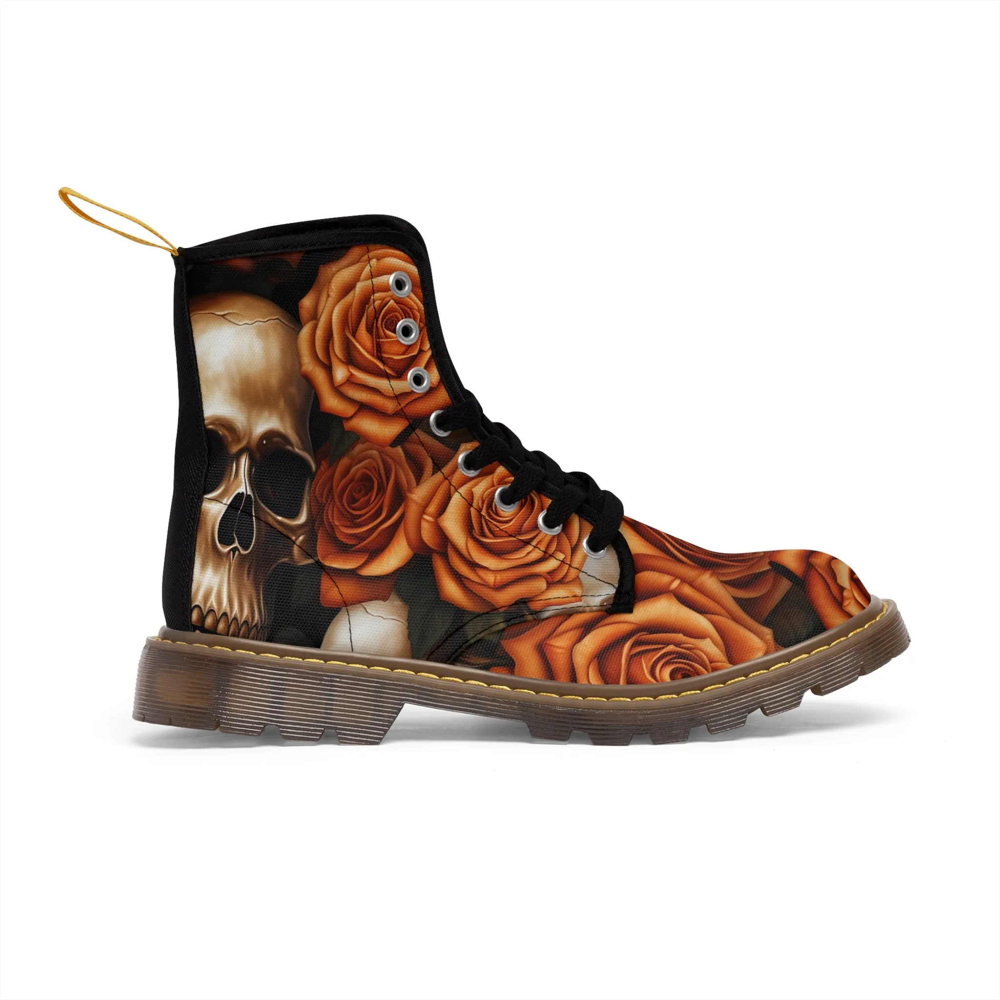 Gothic Orange no 2 Skulls and  Roses Women's Canvas Boots