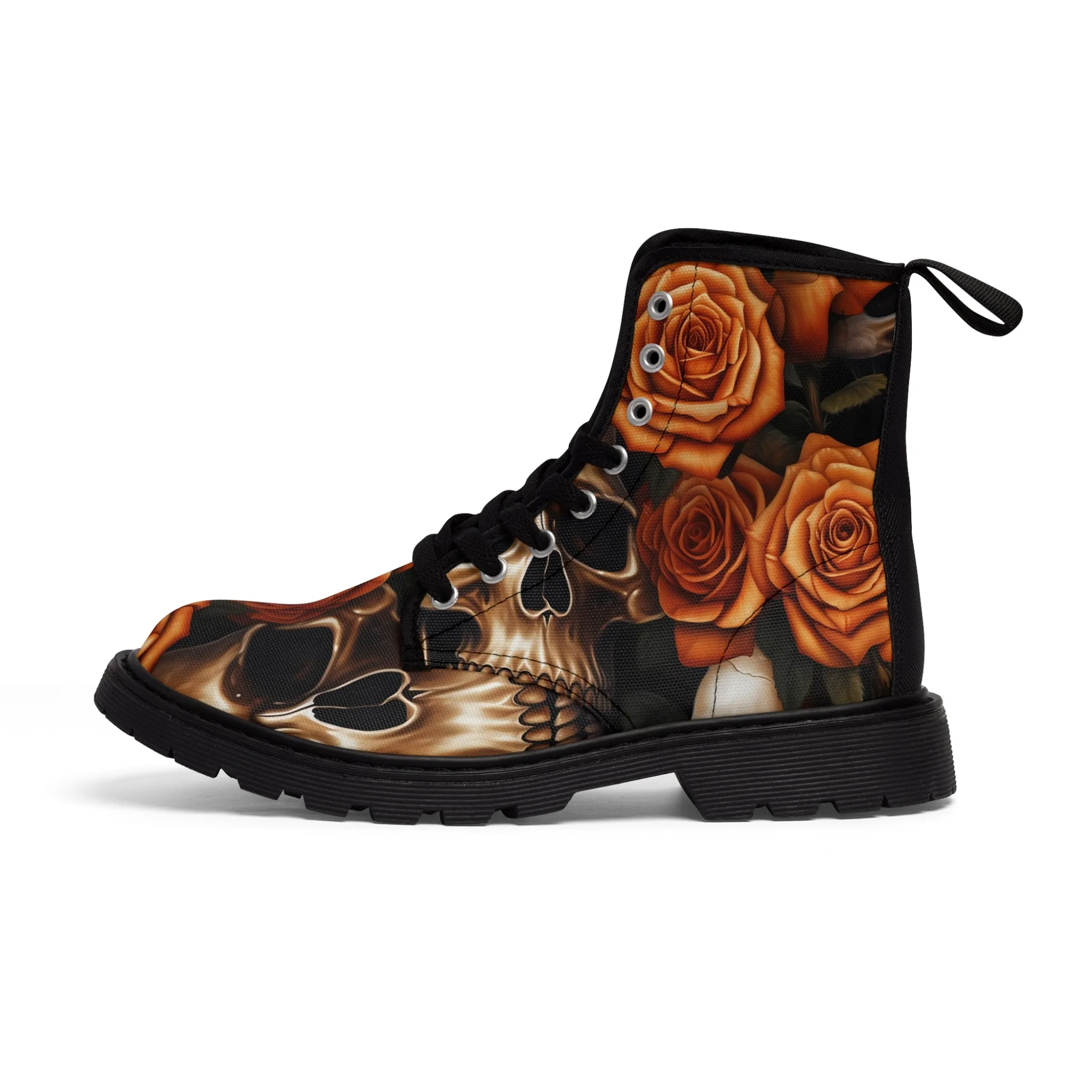 Gothic Orange no 2 Skulls and  Roses Women's Canvas Boots