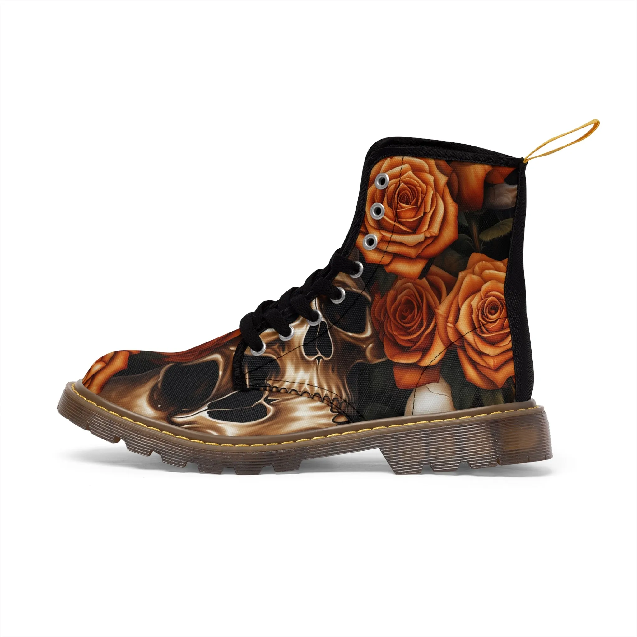 Gothic Orange no 2 Skulls and  Roses Women's Canvas Boots