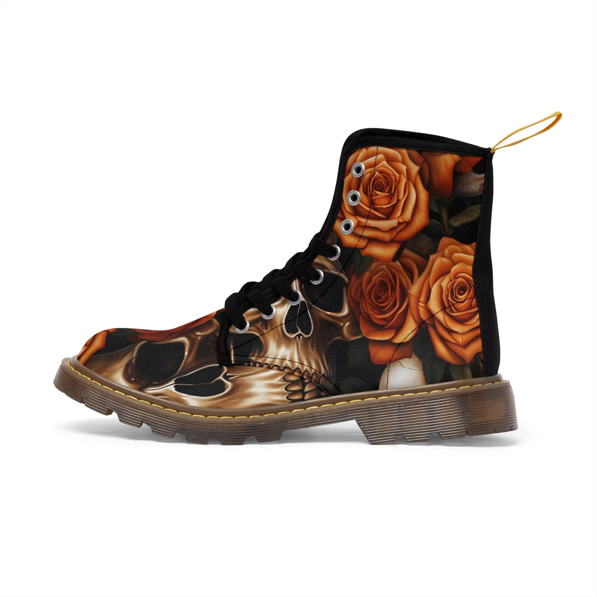 Gothic Orange no 2 Skulls and  Roses Women's Canvas Boots