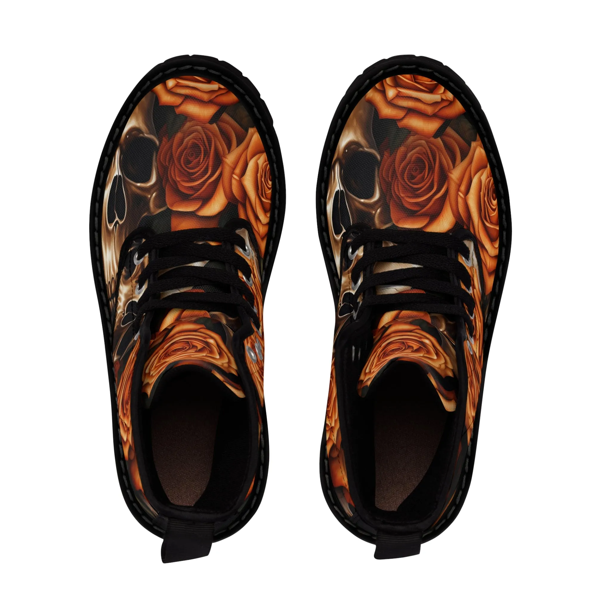 Gothic Orange no 2 Skulls and  Roses Women's Canvas Boots
