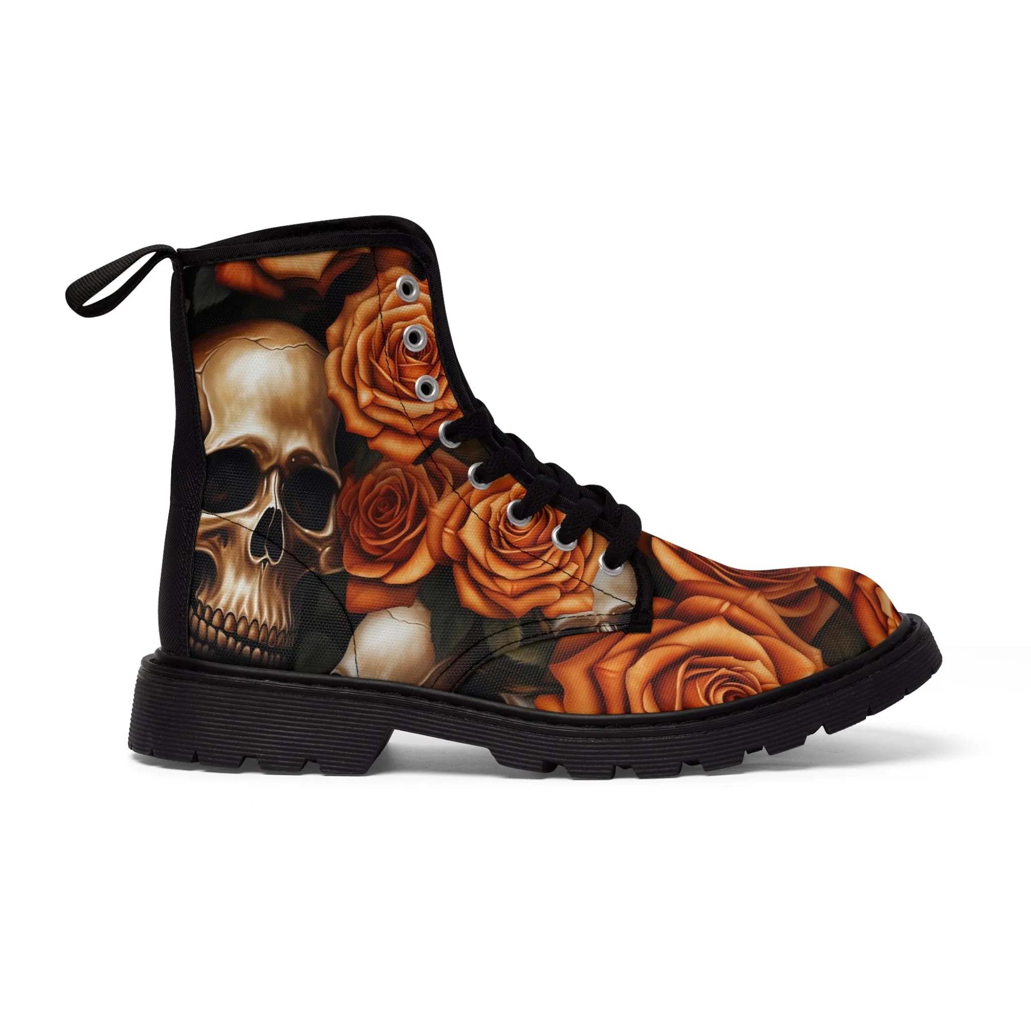 Gothic Orange no 2 Skulls and  Roses Women's Canvas Boots