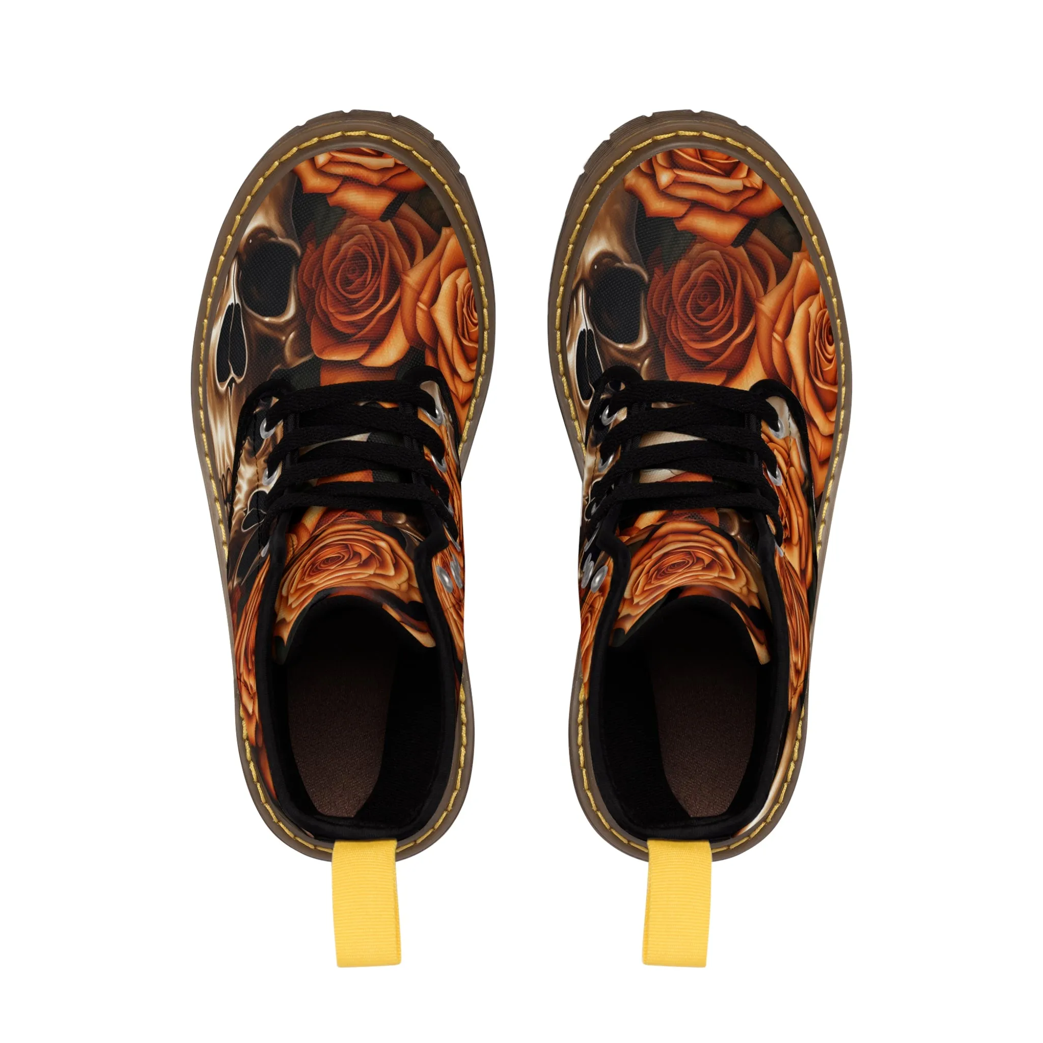 Gothic Orange no 2 Skulls and  Roses Women's Canvas Boots