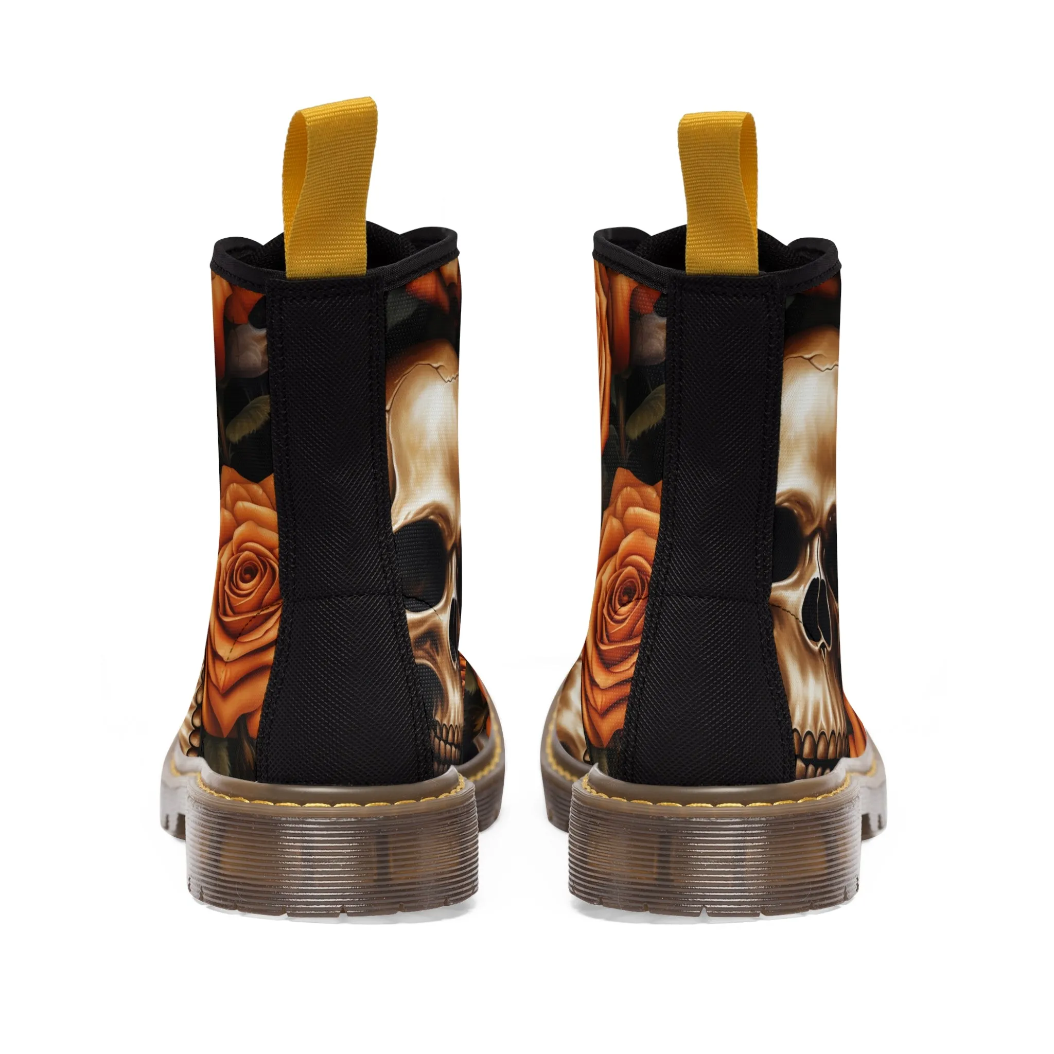 Gothic Orange no 2 Skulls and  Roses Women's Canvas Boots