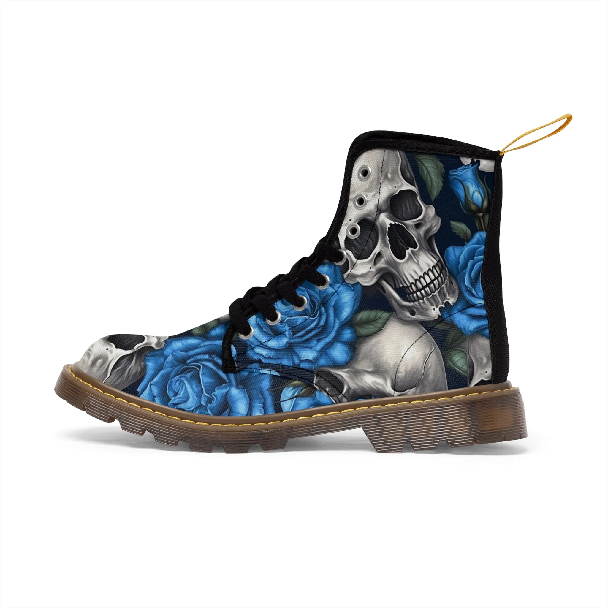 Gothic Skull and Blue Roses Canvas Boots AOP