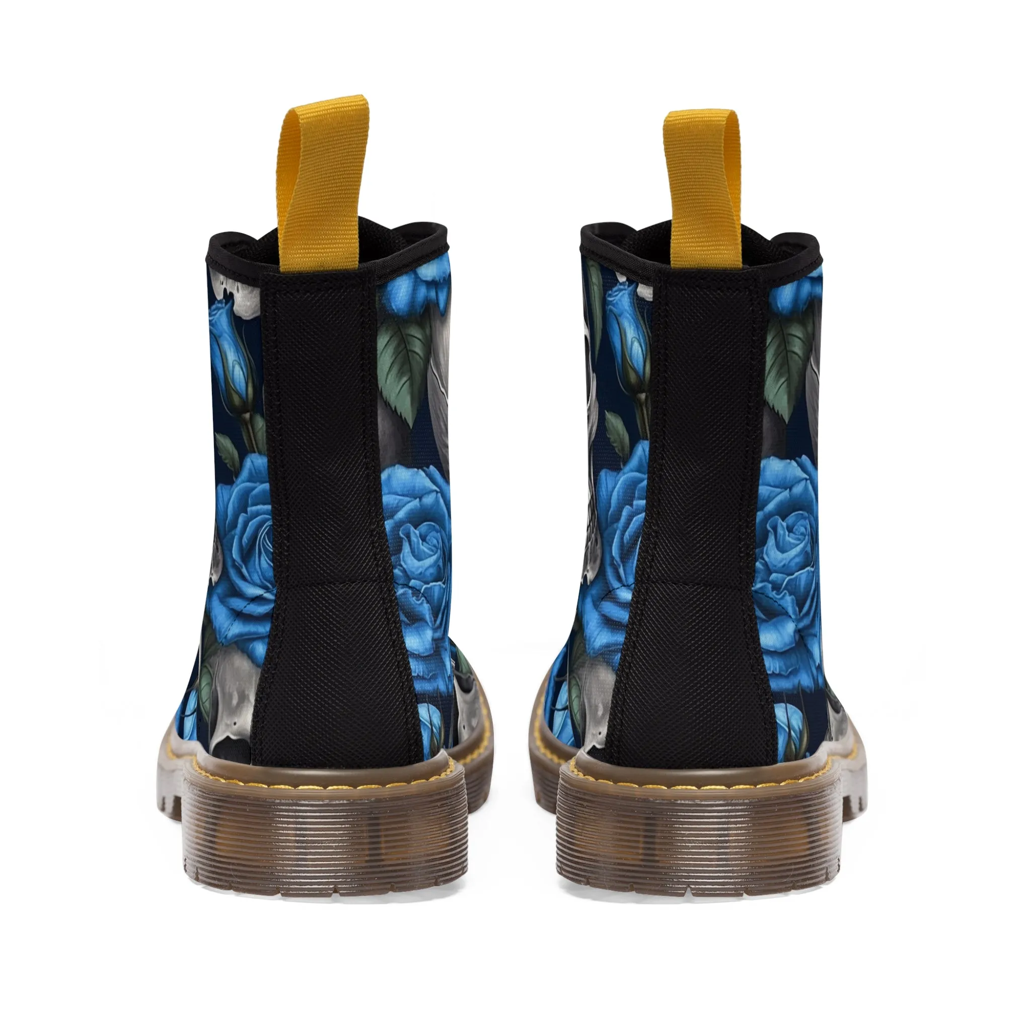 Gothic Skull and Blue Roses Canvas Boots AOP