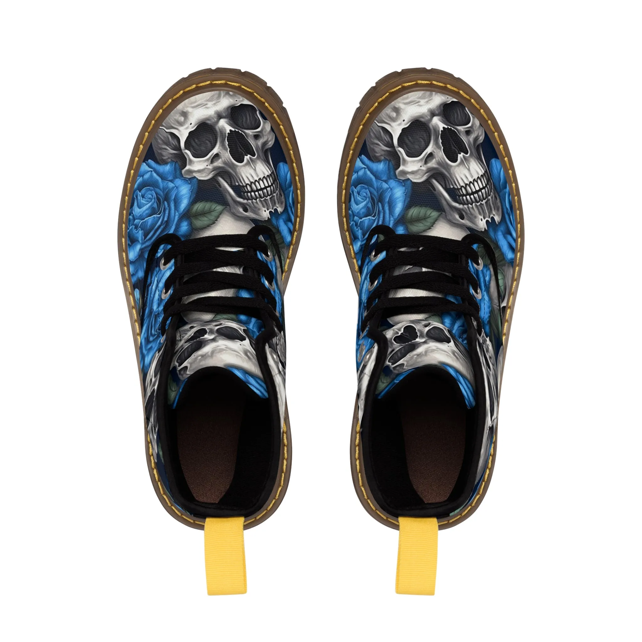 Gothic Skull and Blue Roses Canvas Boots AOP