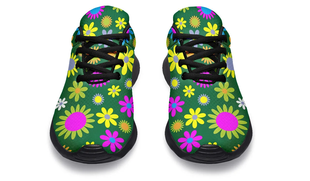 Green Retro Flowers Sneakers