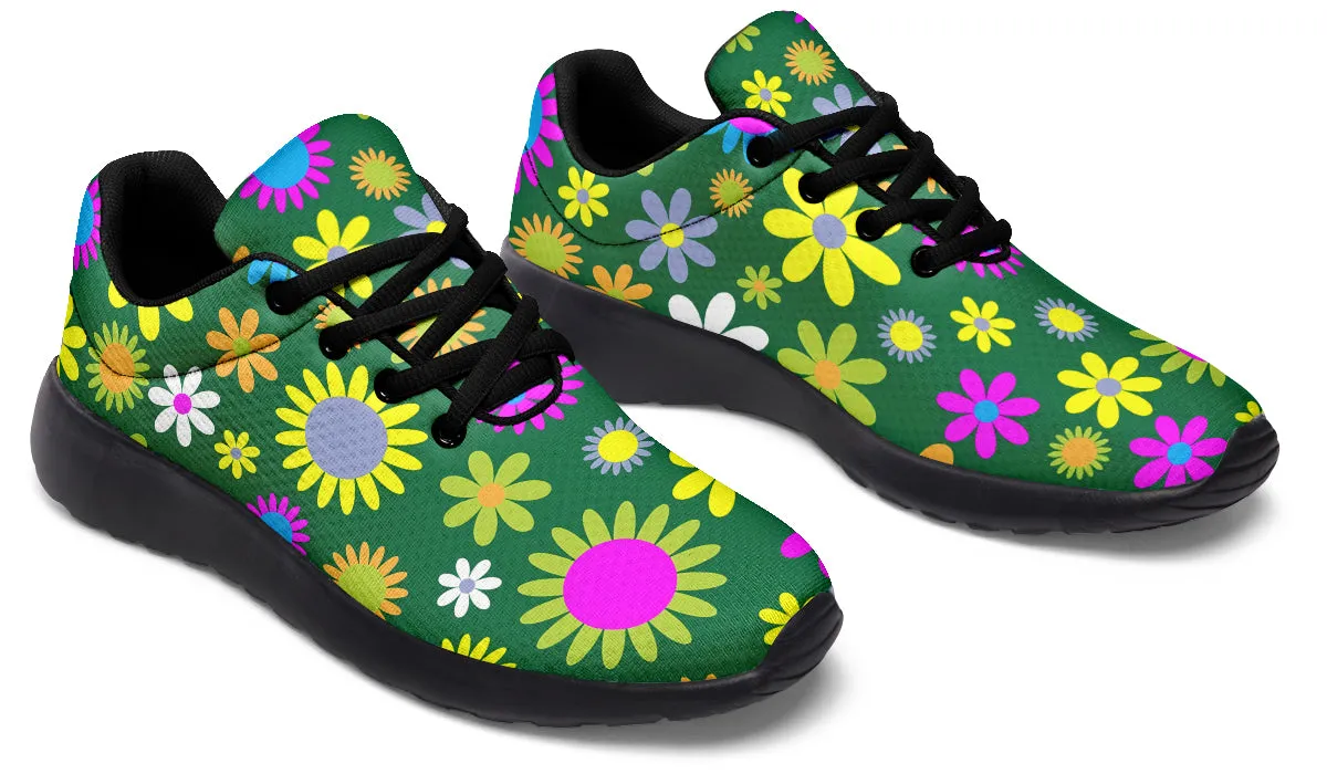 Green Retro Flowers Sneakers