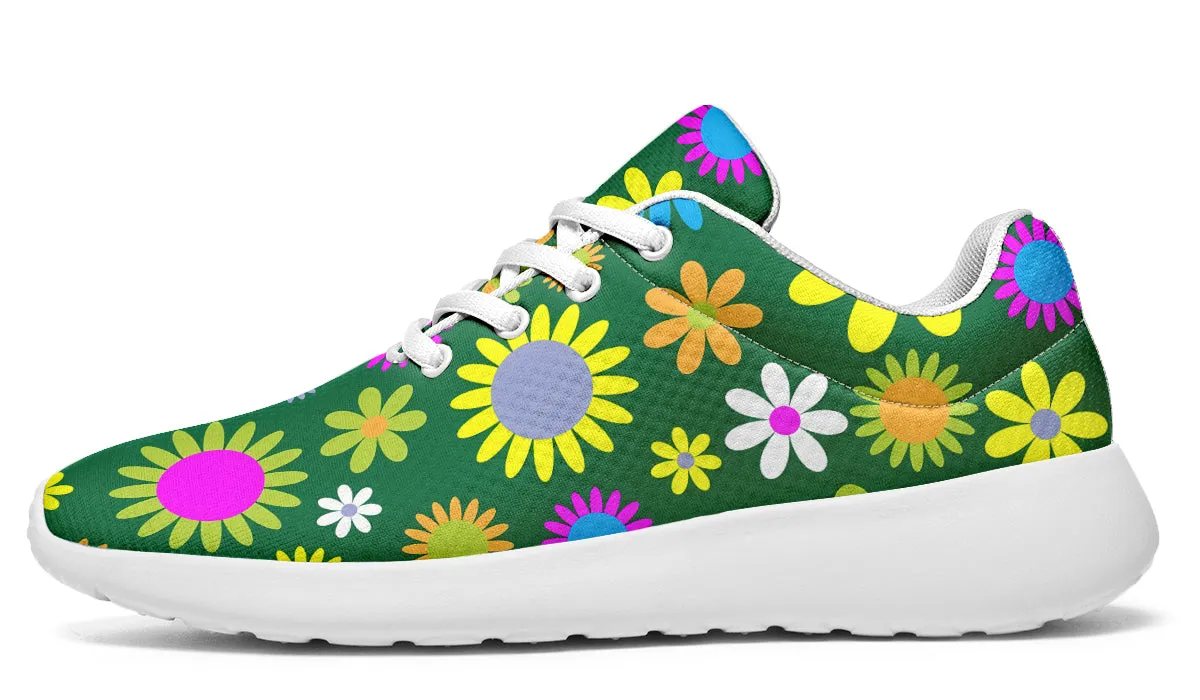 Green Retro Flowers Sneakers