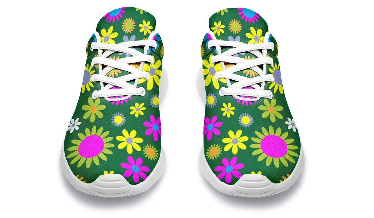 Green Retro Flowers Sneakers