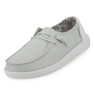 Hey Dude Wendy Stretch Sparkling White Fashion Canvas Womens Lace Up Flat Loafers