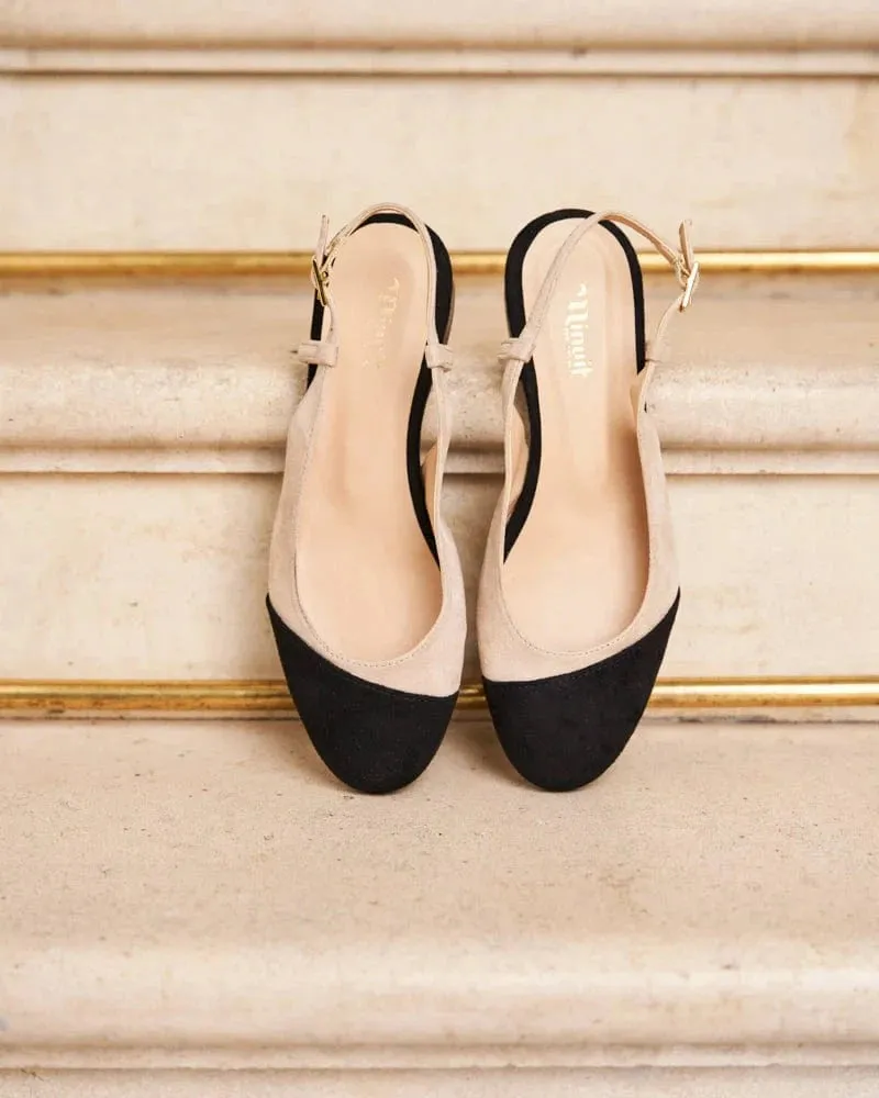 Hortense Vegan Recycled Grain Slingback Pumps | Black & Beige