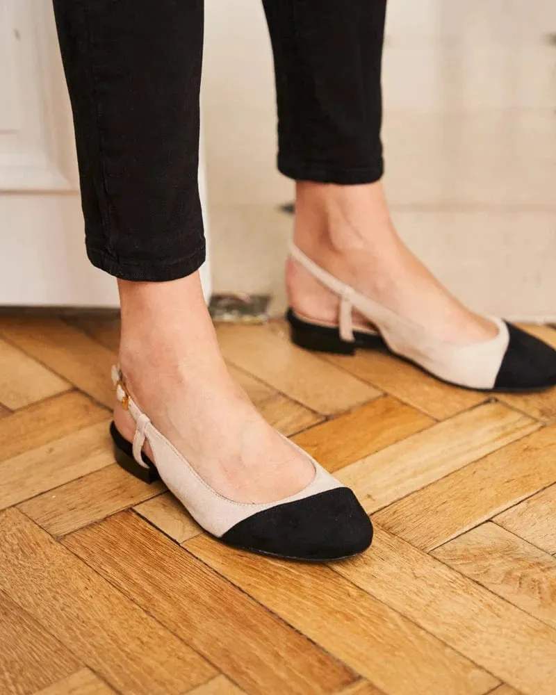 Hortense Vegan Recycled Grain Slingback Pumps | Black & Beige
