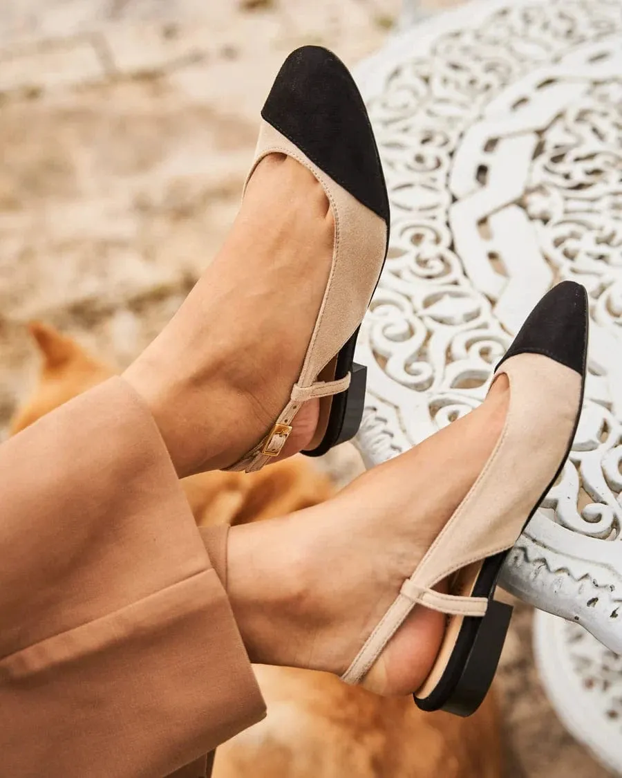 Hortense Vegan Recycled Grain Slingback Pumps | Black & Beige