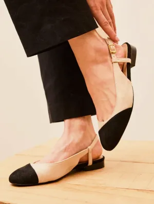 Hortense Vegan Recycled Grain Slingback Pumps | Black & Beige