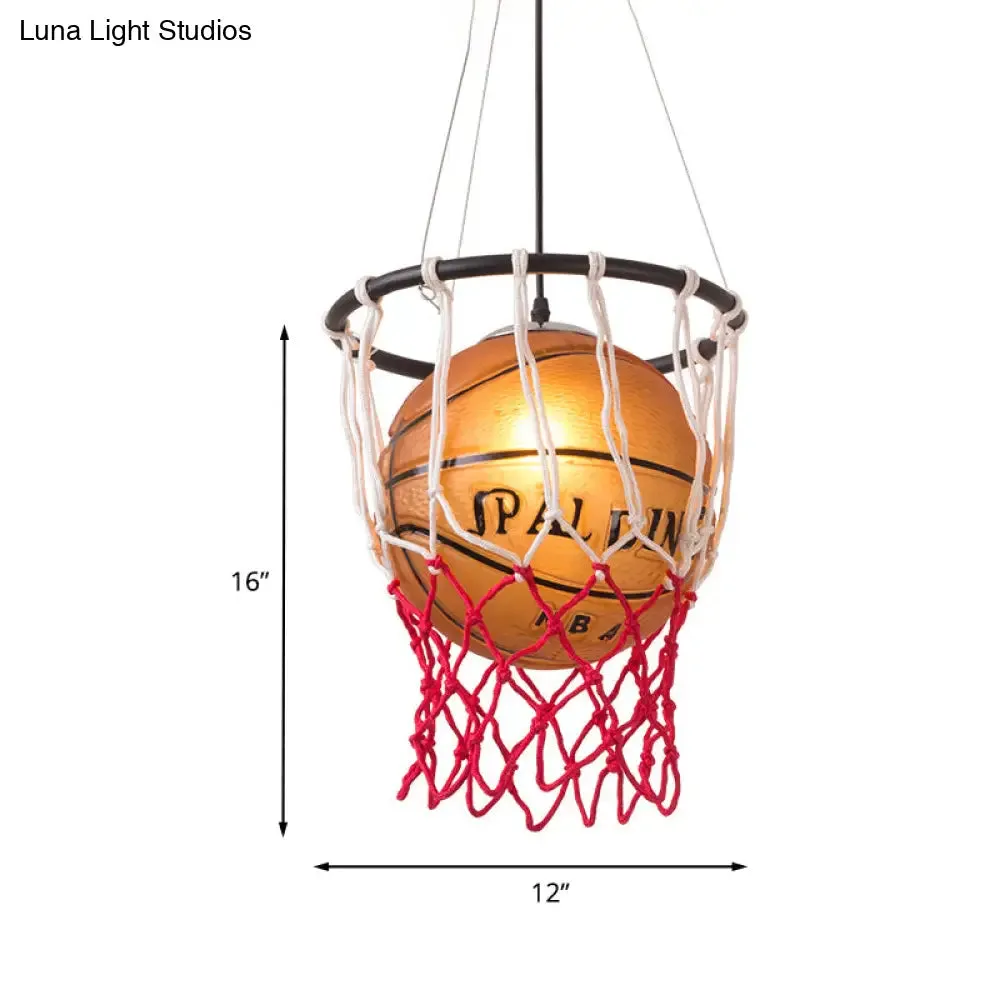 Kids Brown Basketball Ceiling Light with Acrylic Shade – 1-Light Restaurant Hanging Lamp