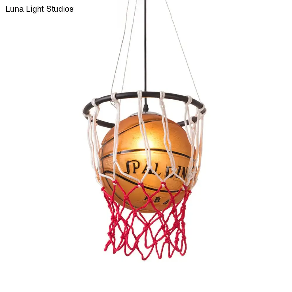 Kids Brown Basketball Ceiling Light with Acrylic Shade – 1-Light Restaurant Hanging Lamp