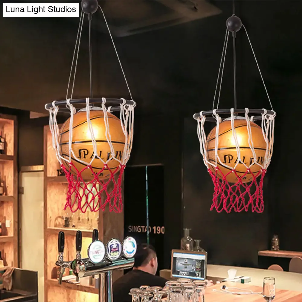 Kids Brown Basketball Ceiling Light with Acrylic Shade – 1-Light Restaurant Hanging Lamp