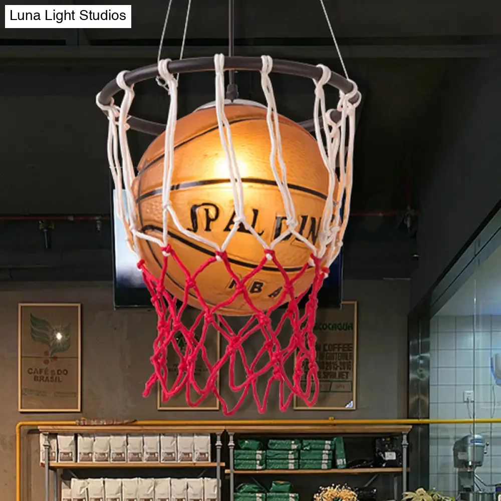 Kids Brown Basketball Ceiling Light with Acrylic Shade – 1-Light Restaurant Hanging Lamp