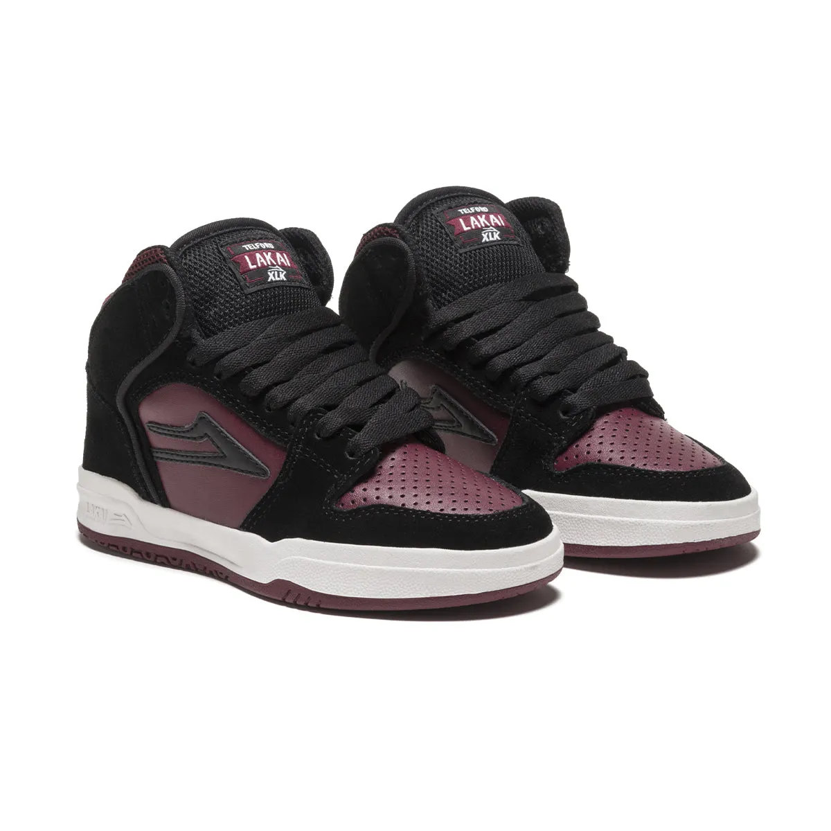Lakai Telford Kids Skateboard Shoe - Black/Burgundy